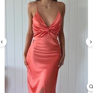 Sleeveless Twist Solid Dress in Coral Pink!